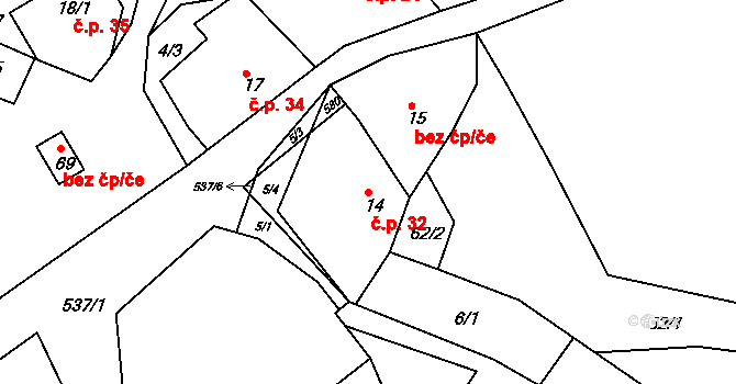 Rytířova Lhota 32, Libošovice na parcele st. 14 v KÚ Rytířova Lhota, Katastrální mapa