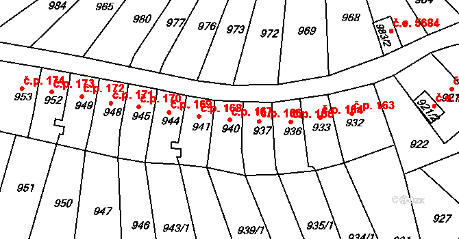Střekov 167, Ústí nad Labem na parcele st. 940 v KÚ Střekov, Katastrální mapa