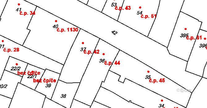 Kadaň 44 na parcele st. 36 v KÚ Kadaň, Katastrální mapa