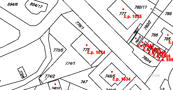 Kadaň 1074 na parcele st. 775 v KÚ Kadaň, Katastrální mapa