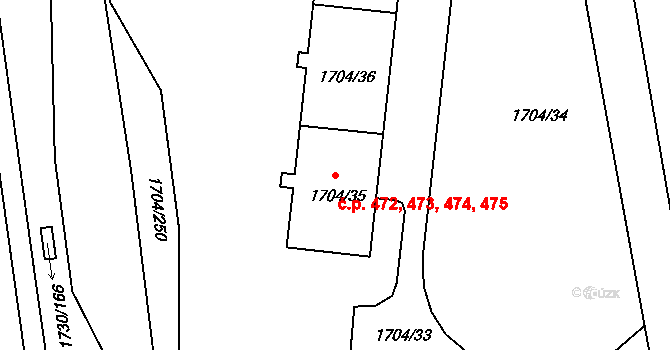 Miřetice u Klášterce nad Ohří 472,473,474,475, Klášterec nad Ohří na parcele st. 1704/35 v KÚ Miřetice u Klášterce nad Ohří, Katastrální mapa