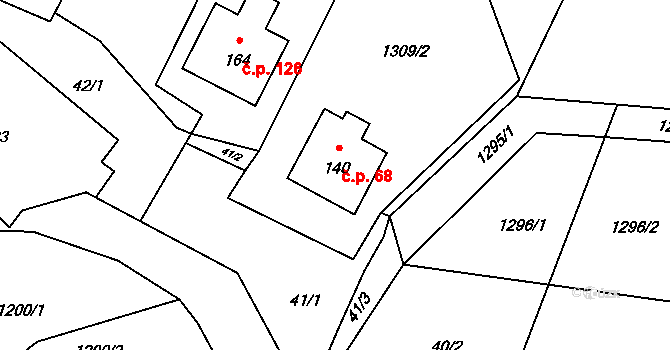Štěměchy 68 na parcele st. 140 v KÚ Štěměchy, Katastrální mapa