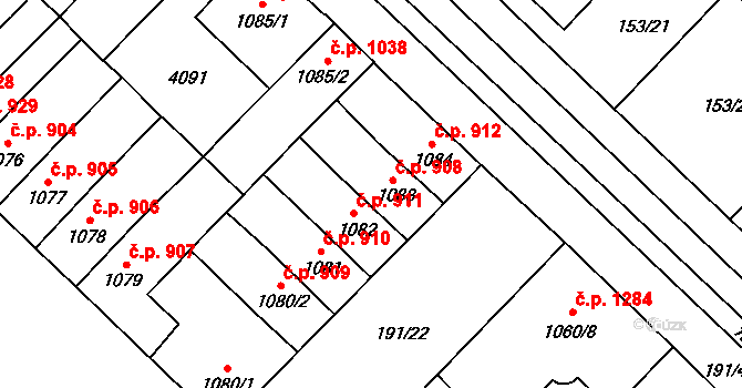 Břeclav 908 na parcele st. 1083 v KÚ Břeclav, Katastrální mapa