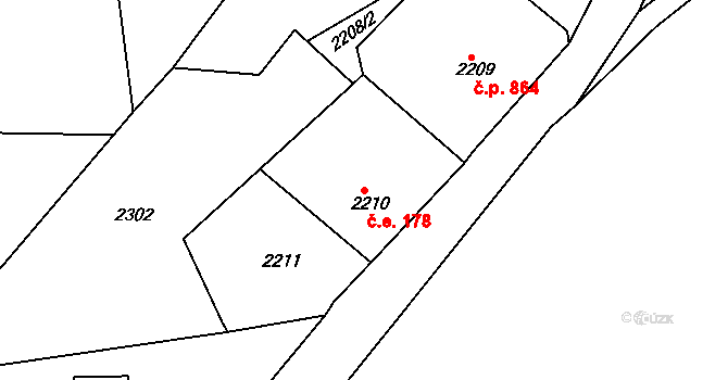 Smržovka 178 na parcele st. 2210 v KÚ Smržovka, Katastrální mapa