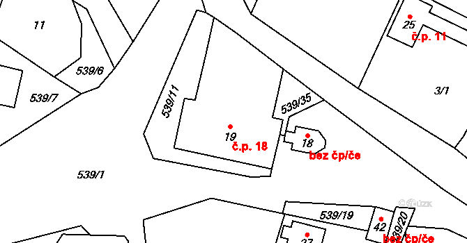 Lhota 18, Lhota-Vlasenice na parcele st. 19 v KÚ Lhota u Kamenice nad Lipou, Katastrální mapa