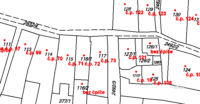 Česká Kamenice 73 na parcele st. 117 v KÚ Česká Kamenice, Katastrální mapa