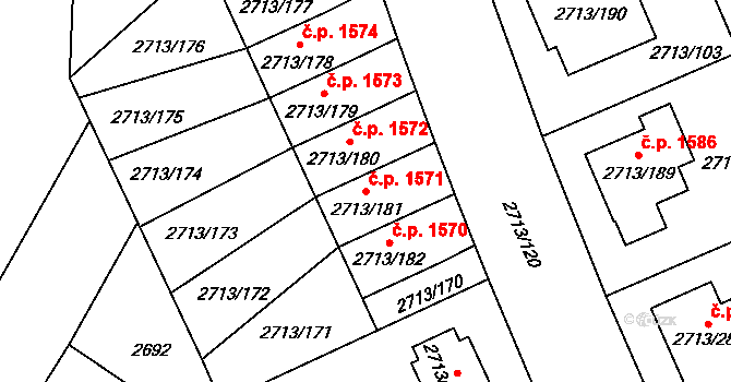 Pelhřimov 1571 na parcele st. 2713/181 v KÚ Pelhřimov, Katastrální mapa