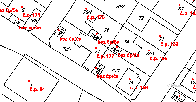 Prosetice 177, Teplice na parcele st. 77 v KÚ Prosetice, Katastrální mapa