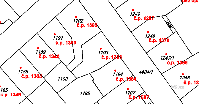 Teplice 1393 na parcele st. 1193 v KÚ Teplice, Katastrální mapa