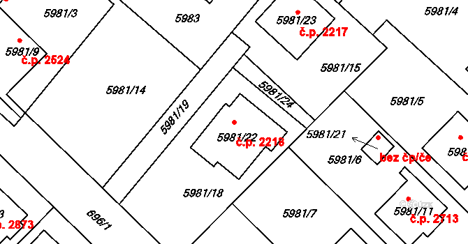 Frýdek 2218, Frýdek-Místek na parcele st. 5981/22 v KÚ Frýdek, Katastrální mapa