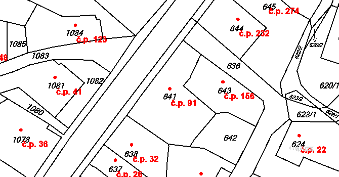 Jablůnka 91 na parcele st. 641 v KÚ Jablůnka, Katastrální mapa