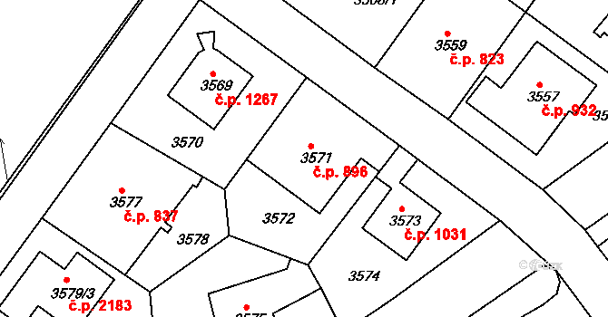 Modřany 896, Praha na parcele st. 3571 v KÚ Modřany, Katastrální mapa