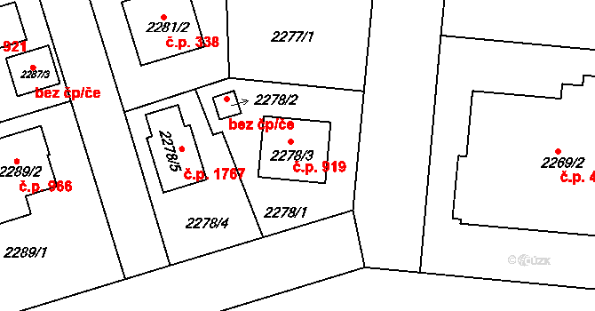 Kunratice 919, Praha na parcele st. 2278/3 v KÚ Kunratice, Katastrální mapa