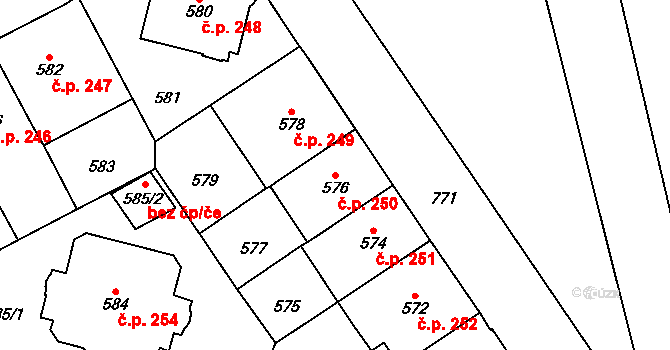 Hradčany 250, Praha na parcele st. 576 v KÚ Hradčany, Katastrální mapa