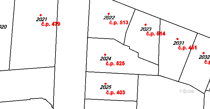 Holešovice 525, Praha na parcele st. 2024 v KÚ Holešovice, Katastrální mapa