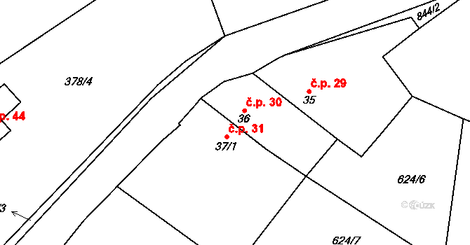 Chramosty 30, Dublovice na parcele st. 36 v KÚ Chramosty, Katastrální mapa
