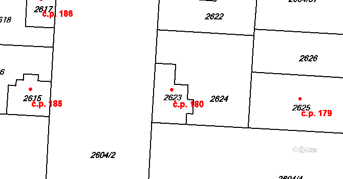 Příbram IV 180, Příbram na parcele st. 2623 v KÚ Příbram, Katastrální mapa