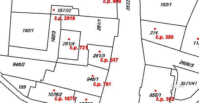 Dvůr Králové nad Labem 337 na parcele st. 281/3 v KÚ Dvůr Králové nad Labem, Katastrální mapa
