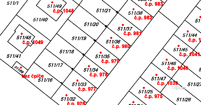 Mutěnice 979 na parcele st. 511/35 v KÚ Mutěnice, Katastrální mapa