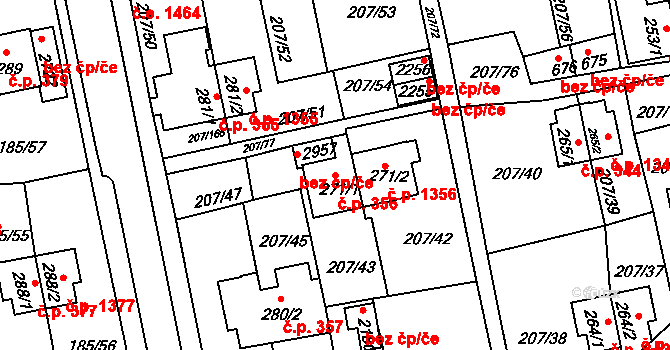Sezimovo Ústí 356 na parcele st. 271/1 v KÚ Sezimovo Ústí, Katastrální mapa