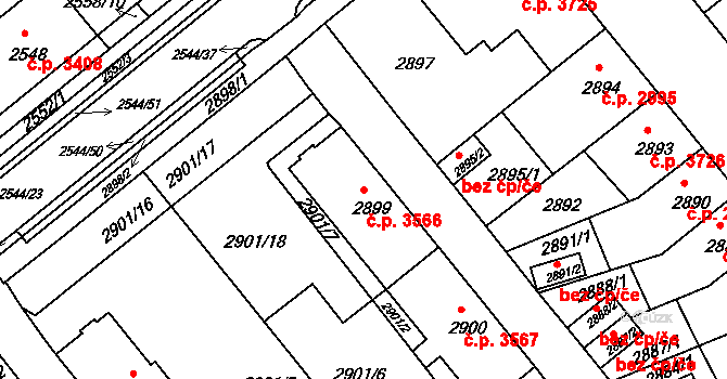 Chomutov 3566 na parcele st. 2899 v KÚ Chomutov II, Katastrální mapa