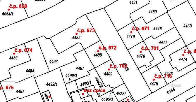 Liberec III-Jeřáb 672, Liberec na parcele st. 4498 v KÚ Liberec, Katastrální mapa