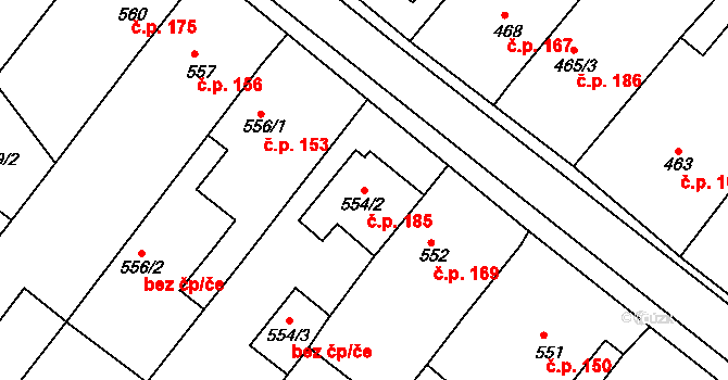 Královopolské Vážany 185, Rousínov na parcele st. 554/2 v KÚ Královopolské Vážany, Katastrální mapa