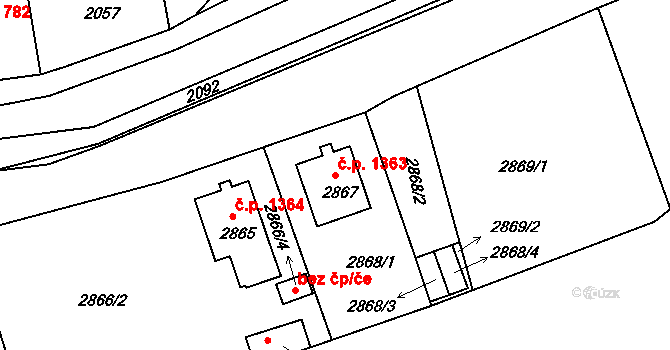Rumburk 1 1363, Rumburk na parcele st. 2867 v KÚ Rumburk, Katastrální mapa