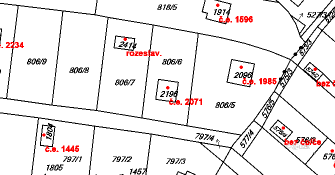 Litice 2071, Plzeň na parcele st. 2196 v KÚ Litice u Plzně, Katastrální mapa
