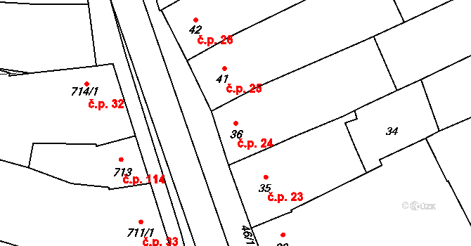 Silůvky 24 na parcele st. 36 v KÚ Silůvky, Katastrální mapa