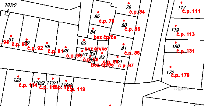 Čechovice 88, Prostějov na parcele st. 83 v KÚ Čechovice u Prostějova, Katastrální mapa