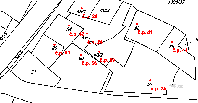 Kozojedy 89 na parcele st. 49/2 v KÚ Kozojedy u Kostelce nad Černými Lesy, Katastrální mapa