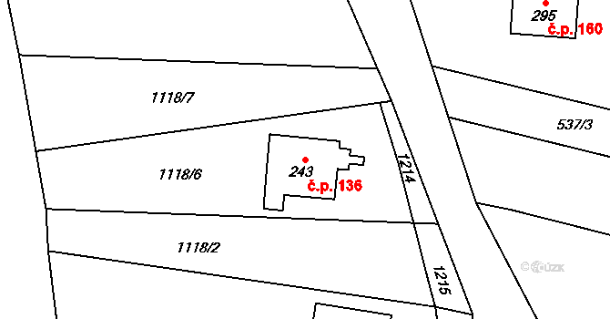 Podvihov 136, Opava na parcele st. 243 v KÚ Podvihov, Katastrální mapa