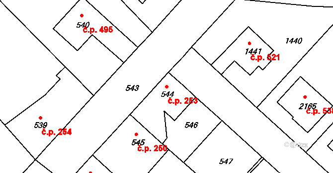 Týnec nad Labem 253 na parcele st. 544 v KÚ Týnec nad Labem, Katastrální mapa