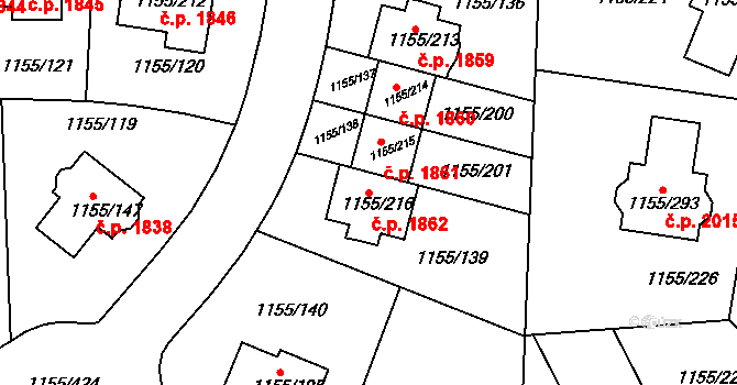 Hostivice 1862 na parcele st. 1155/216 v KÚ Hostivice, Katastrální mapa