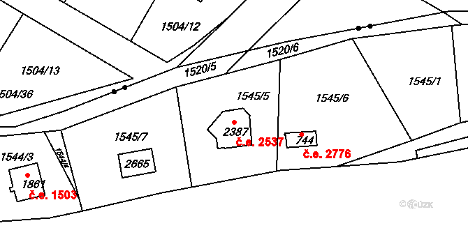 Litice 2537, Plzeň na parcele st. 2387 v KÚ Litice u Plzně, Katastrální mapa