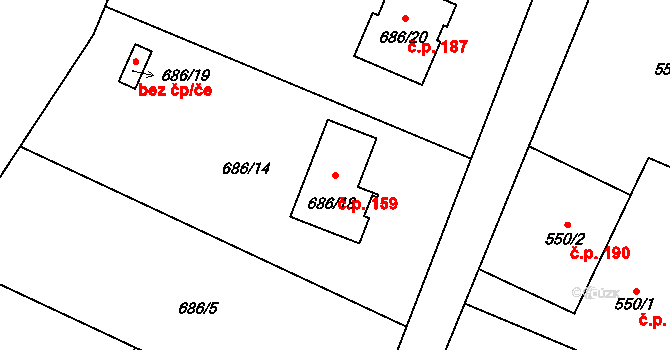 Prstná 159, Petrovice u Karviné na parcele st. 686/18 v KÚ Prstná, Katastrální mapa