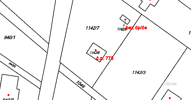 Skřečoň 775, Bohumín na parcele st. 1142/8 v KÚ Skřečoň, Katastrální mapa