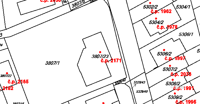 Řečkovice 2171, Brno na parcele st. 3807/23 v KÚ Řečkovice, Katastrální mapa