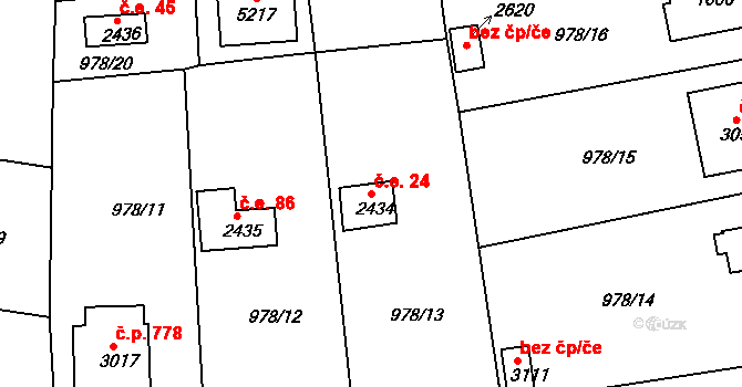 Plzeňské Předměstí 24, Rokycany na parcele st. 2434 v KÚ Rokycany, Katastrální mapa