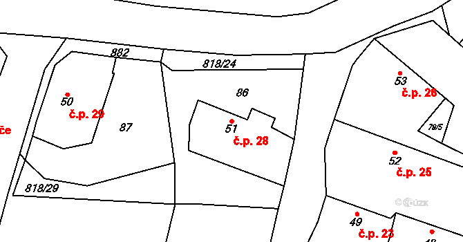 Skochovice 28, Nový Bydžov na parcele st. 51 v KÚ Skochovice, Katastrální mapa