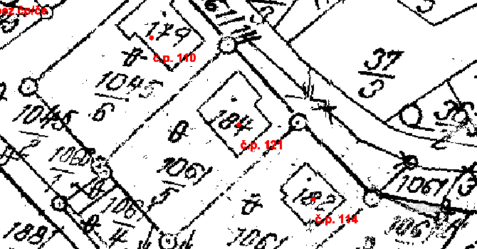 Vepřová 121 na parcele st. 142 v KÚ Vepřová, Katastrální mapa