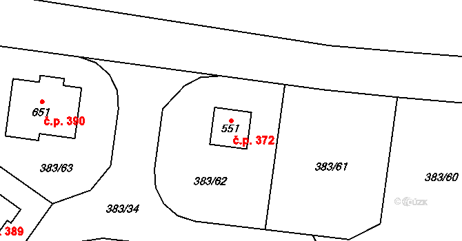 Nemošice 372, Pardubice na parcele st. 551 v KÚ Nemošice, Katastrální mapa