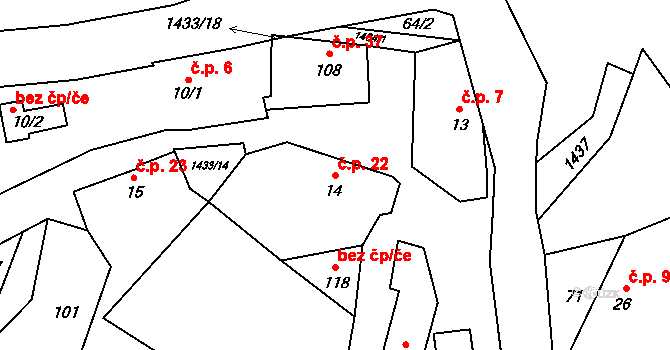 Zdebuzeves 22, Divišov na parcele st. 14 v KÚ Zdebuzeves, Katastrální mapa