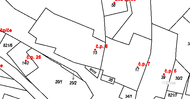 Brťoví 8, Prosetín na parcele st. 15 v KÚ Brťoví, Katastrální mapa