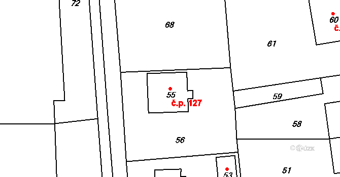 Hrobice 127 na parcele st. 55 v KÚ Hrobice na Moravě, Katastrální mapa