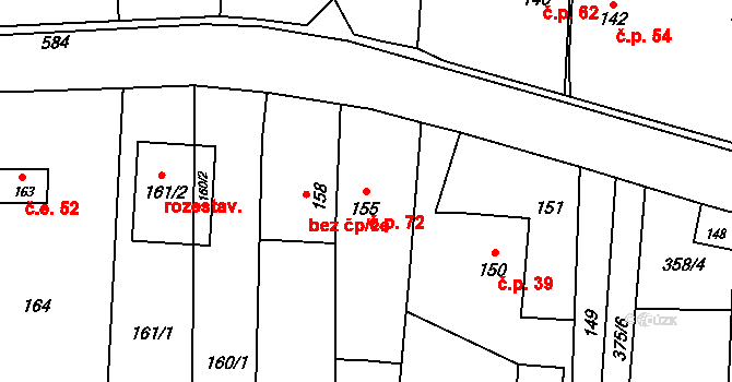 Benkovice 72, Hradec nad Moravicí na parcele st. 155 v KÚ Benkovice, Katastrální mapa