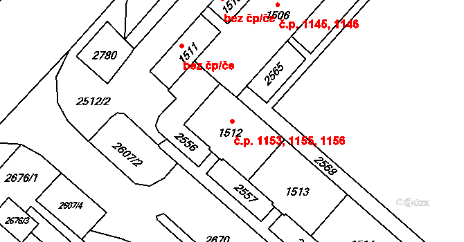 Kateřinky 1153,1155,1156, Opava na parcele st. 1512 v KÚ Kateřinky u Opavy, Katastrální mapa