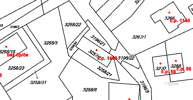 Bystřice 1443 na parcele st. 3257/1 v KÚ Bystřice nad Olší, Katastrální mapa