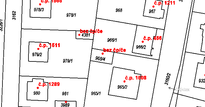Čelákovice 49623028 na parcele st. 965/4 v KÚ Čelákovice, Katastrální mapa